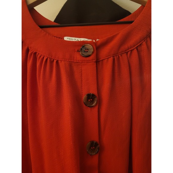 Notations Red 2x Button Down Blouse w/ Bowtie Sleeves - Picture 2 of 3